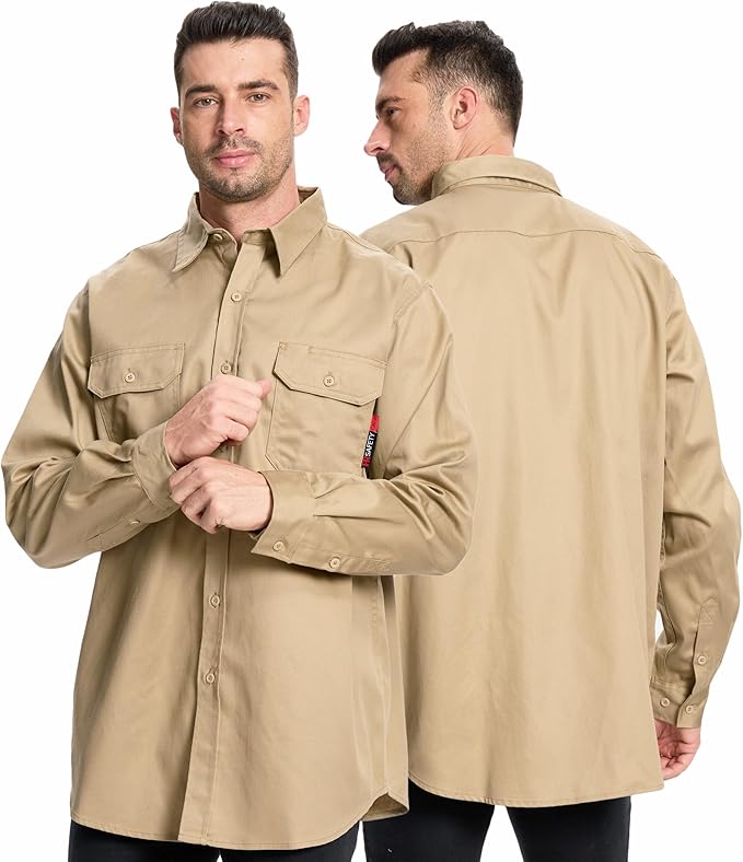 SRsafety Hi Vis FR Work Shirts,7.0oz Long Sleeve Flame Resistant Shirts for Men,100% Cotton High Visibility Fire Shirt