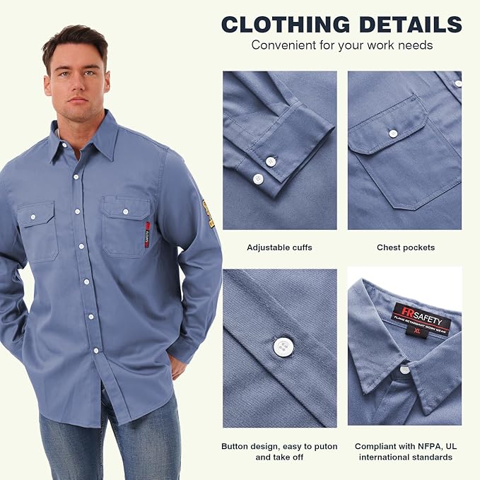 SKSAFETY 7oz FR Shirts for Men, Welding Shirt Hi Vis Flame Resistant 100% Cotton Fire Retardant Longsleeve Shirt CAT2/NFPA