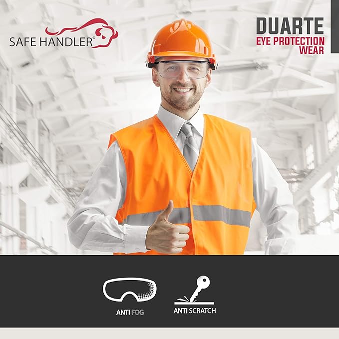 Duarte Premium Safety Glasses Over Eyeglasses; ANSI Z87.1 Impact Resistant Polycarbonate Lenses with Anti-Fog & Scratch, UV400 Protection Safety Goggles