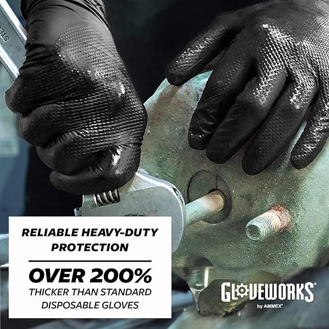 GLOVEWORKS HD Black Nitrile Gloves - 6 mil Disposable, Latex Free Mechanics Gloves