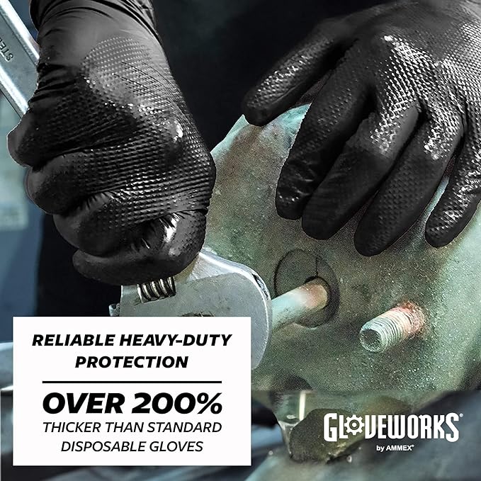 GLOVEWORKS HD Black Nitrile Gloves - 6 mil Disposable, Latex Free Mechanics Gloves