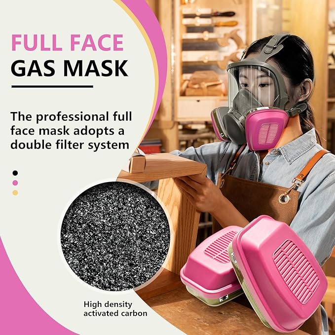 Reusable full Face Cover, Full Face Respirator Mask, Organic Vapor Gas Mask with Activated Carbon Filters