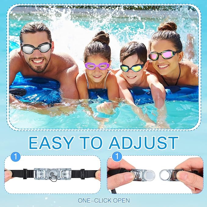 Fabbay 8 Pcs Swimming Goggles No Leaking Pool Goggles for Kid Adult UV Protection Swim Glasses Waterproof Nose Clip Earplug