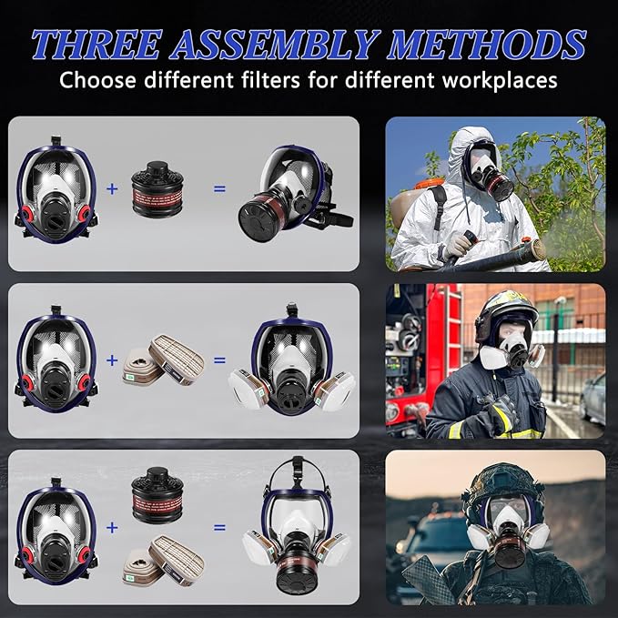 Full Face Respirator Mask, Gas Masks Survival Nuclear and Chemical, Gas Respirator with Activated Carbon Filters
