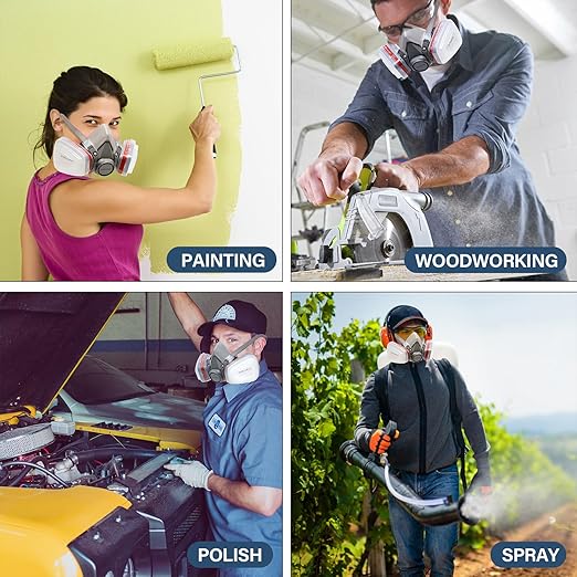 Reusable Respirator, Reusable Half Facepiece Respirator with 6 Active Cotton Respirator Filters Against Painting, Dust, Sanding, Polishing, Spraying