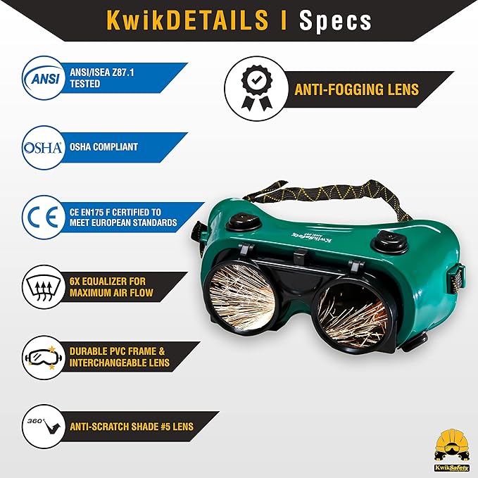KwikSafety - Charlotte, NC - EAGLE EYES, HAMMERHEAD, OWL Welding Goggles [ANTI-FOGGING ANTI-SCRATCH] ANSI Tested OSHA