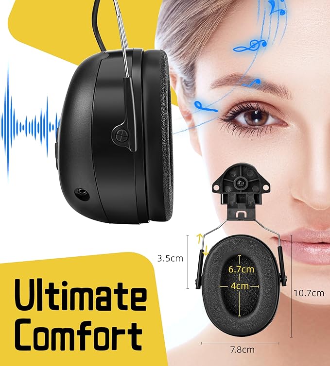 PROHEAR 037BR04 Bluetooth Hearing Protection with Adapter for 3M H-700 Hard Hats/DEWALT Hard Hat, 40H Playtime Safety Headphone for Construction Worker, Mowing - Black