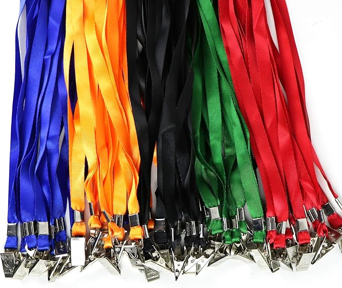 Bird Fiy Black Lanyards 100 Pack 34" Premium Lanyard Bulldog Clips Bulk Nylon Flat Lanyard with Badge Clip
