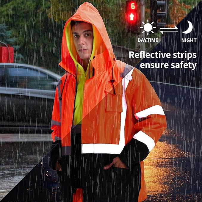 SRsafety High Visibility Rain Gear, Class 3 High Visibility Work Rain Gear for Men, Construction Rain Suits