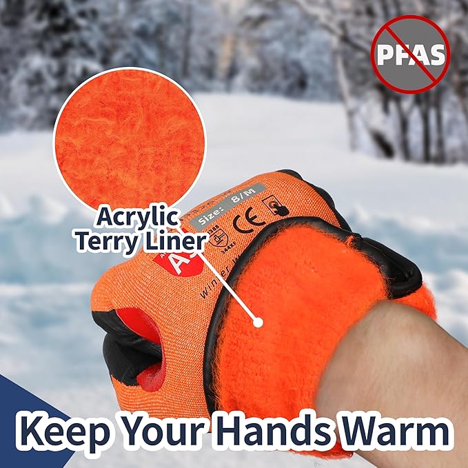 Schwer FreezeGuard-X Winter Work Gloves for Men and Women, ANSI A9 Cut Resistant Gloves for Extreme Protection, Freezer Glove With Super Grip, Non PFAS, Thermal Insulated, PM3326-W (L,2 Pairs)