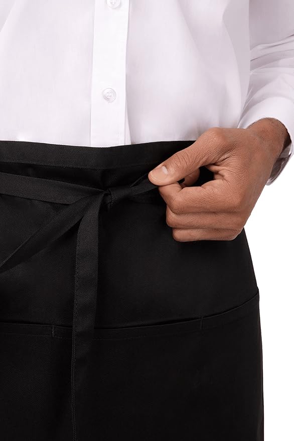 Chef Works Reversible Waiter Apron with Pockets, Black, One Size