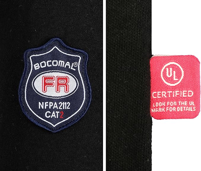 BOCOMAL FR Shirts Flame Resistant Henley Shirt NFPA2112/CAT2 7oz Men's Long Sleeve Fire Retardant Clothing