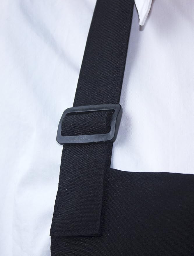 Black Professional Resist Water Adjustable Extra Long Bib Apron 3 Pockets Home Kitchen Garden Restaurant Cafe Bar Pub Bakery for Cooking Chef Baker Servers Craft Unisex
