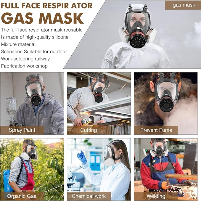 Full Face Respirator Mask, Gas Masks Survival Nuclear and Chemical, Gas Respirator with Activated Carbon Filters