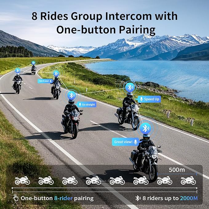 FODSPORTS Motorcycle Bluetooth Intercom with Music Sharing, M1S Pro 2000m 8 Riders Group Helmet Communication System Headset Universal Wireless Interphone (Waterproof/Handsfree/Stereo Music/GPS/2 Mic)