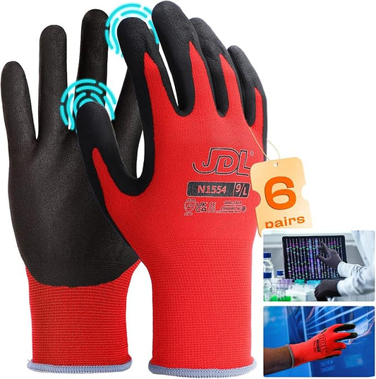 JDL Work Gloves with Micro Foam Nitrile Coated, Touch Screen Compatible,US Patent Seamless Knit Nylon Safety Gloves