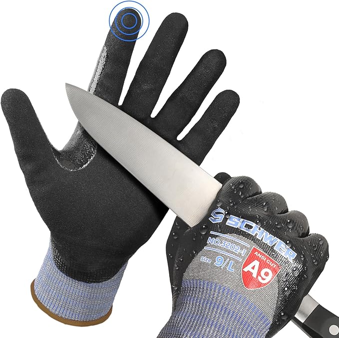 Schwer ProGuard-X ANSI A9 Highest Level Cut/Abrasion Resistant Gloves for Heavy Duty Work, 3/4 Double Nitrile Coating for Detect Metal, Water & Oil Proof, Anti Slip, Touch Screen, Non-PFAS, PM3202 (L)