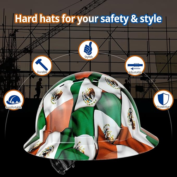 Full Brim Hard Hat - OSHA Safety Helmet Durable Lightweight Carbon Fiber Hard Hat, 6-Point Ratchet Suspension Protective Gear for Men and Women