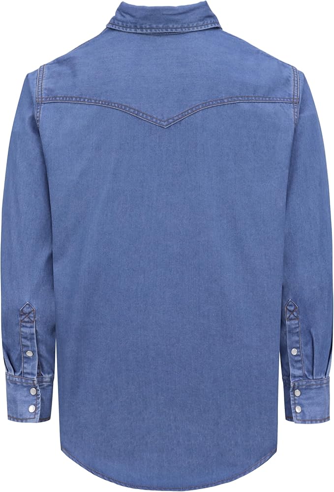 BOCOMAL FR Shirts Washed Denim EX Soft Midweight Smooth Fit Pearl Snaps Down Durable Flame Resistant Work Clothing