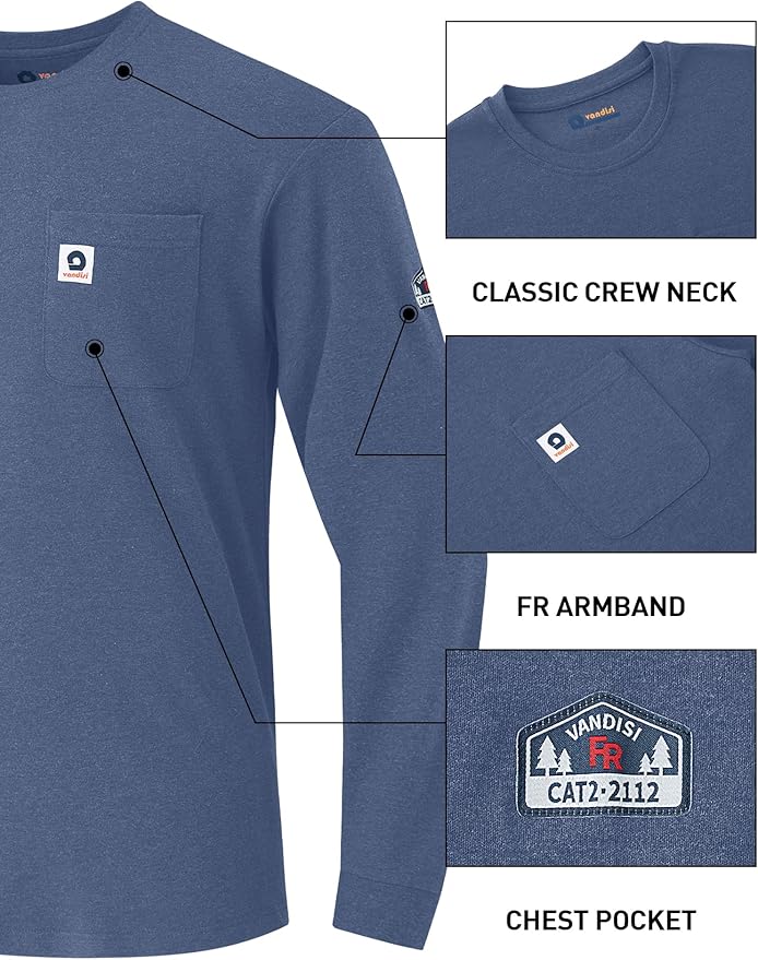 FR Shirts for Men 100% Cotton 5.5oz Lightweight NFPA2112/CAT2 Flame Resistant Shirts for Men Long Sleeve