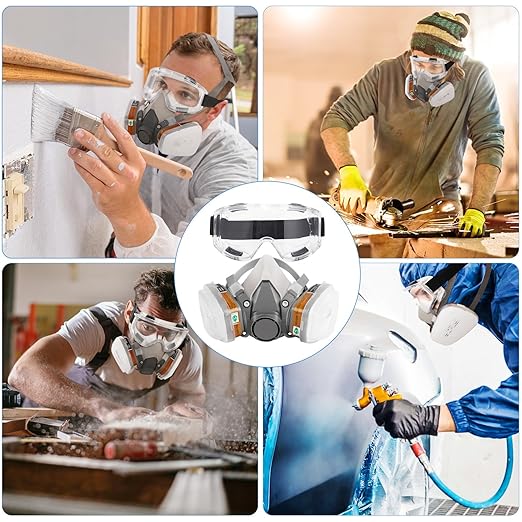 Reusable Respirator Mask with 6001 Filters - 2 Sets Paint Mask Respirators for Chemical,Gas Dust Mask with Goggles for Epoxy Resin Painting Spraying Sanding Welding Woodworking