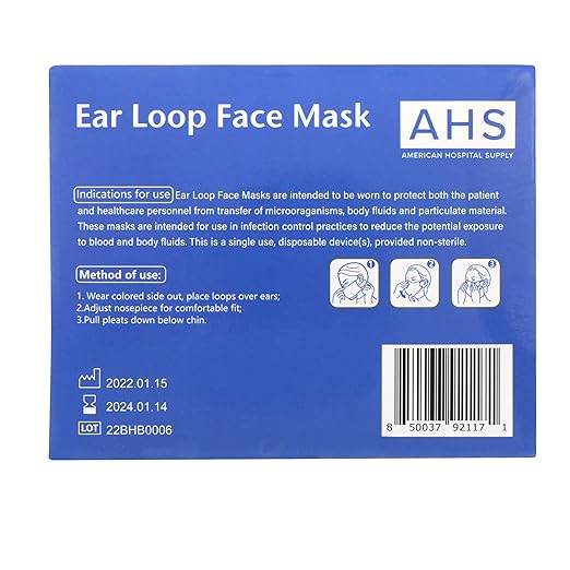 (AHS) Earloop Face Masks Disposable Blue | Adult Face Covering | 3 Ply Disposable Face Masks Bulk 2000 | 40 Boxes 50pcs/Box