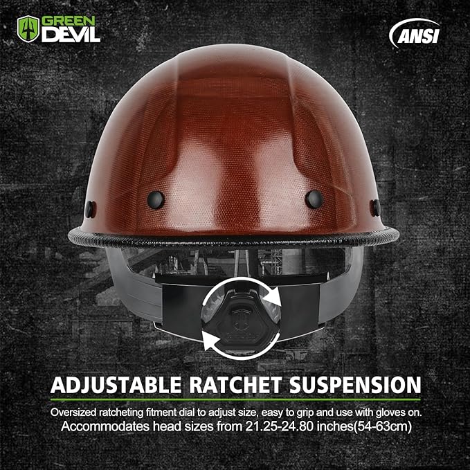 GREEN DEVIL Fiberglass Full Brim Hard Hat OSHA & ANSI Rated Fiber Hardhat for Men with Brim Guard