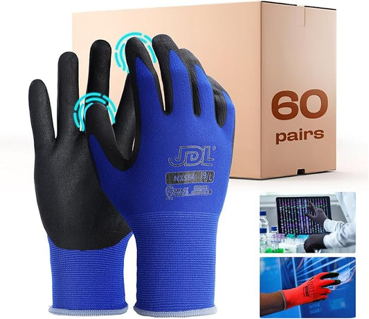 JDL Work Gloves with Micro Foam Nitrile Coated, Touch Screen Compatible,US Patent Seamless Knit Nylon Safety Gloves