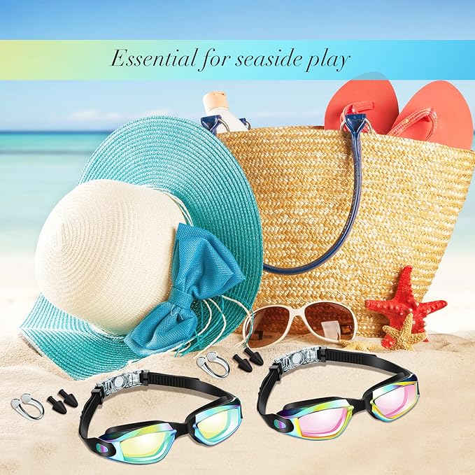 Flutesan 6 Pack Swimming Goggles Adult Kids Anti Fog Pool Goggles with Ear Plugs Nose Clip No Leaking Full Protection
