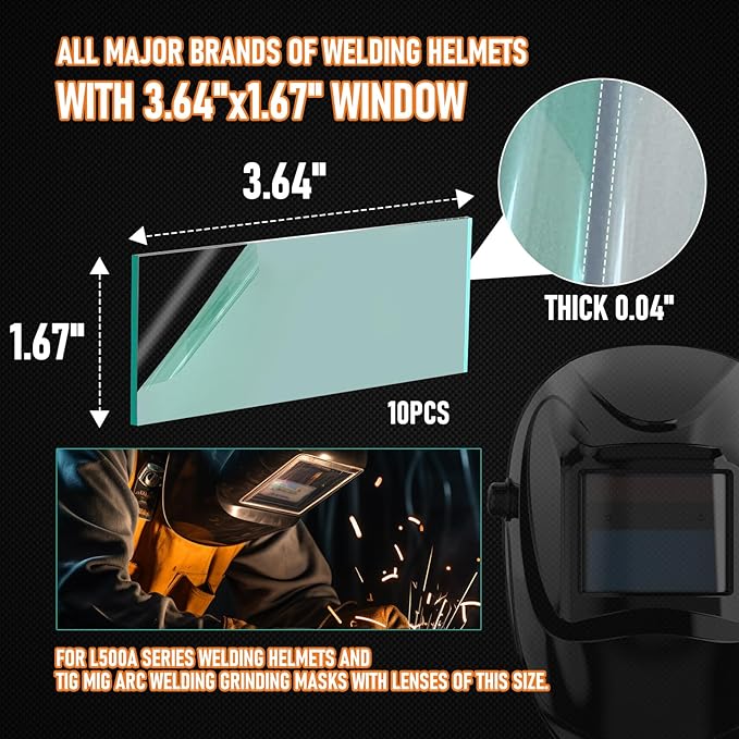 10Pcs - 3.64" X 1.67" - Universal Welding Helmet Clear Lens - Replacement Welding Helmet Lens