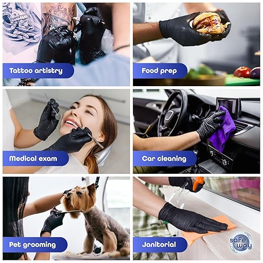 Nitrile-Vinyl Blended Disposable Gloves, Powder-Free & Non-Latex Gloves, 2000, Protective Gloves for Medical Exams, Cooking & Household Cleaning, 4 Mil Thick Non-Sterile Secure Grip Black, Small