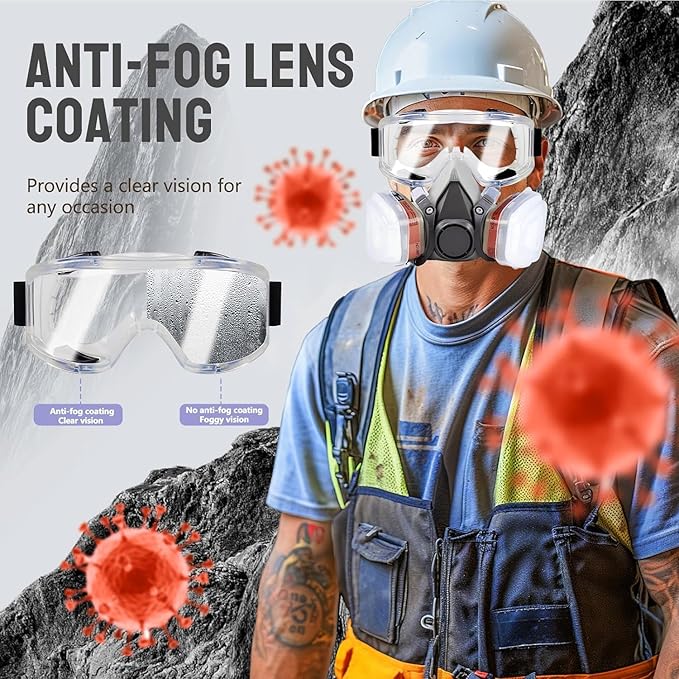 Respirator Mask - Half Face Gas Mask - Respirator Mask with Filters And goggles for Chemicals - Epoxy Resin Spray Paint Mask for Painting Dust Solder Construction Work Sanding Woodworking