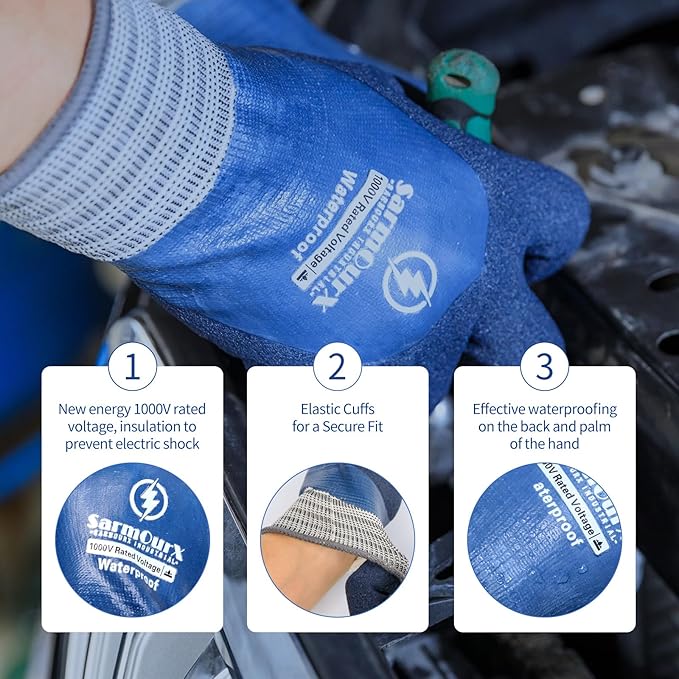 Electrician Insulated Gloves 1000V High Voltage, Waterproof for Palm Rubber Non-Slip Electrical Gloves