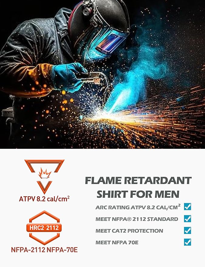 Welding Shirts for Men 7.5oz 100% Cotton Flame Resistant Fr Shirts NFPA2112 Men's Fire Retardant Welding Shirts
