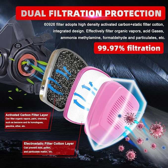 60926 Respirator Cartridges(10 Pairs), 60926 Filter Cartridges for Filtering Organic Vapors, Acid Gases, Ammonia Methylamine, Formaldehyde - Respirator Filters for 6000, 7000 Series
