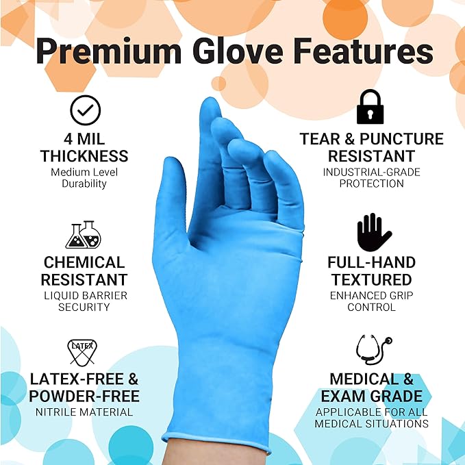ASAP Blue Nitrile Gloves Disposable Latex Free - 4 Mil Powder Free, Food Safe, Kitchen & Medical - Cleaning & Tattoo Supplies