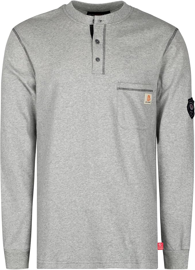 BOCOMAL FR Shirts Flame Resistant Henley Shirt NFPA2112/CAT2 7oz Men's Long Sleeve Fire Retardant Clothing