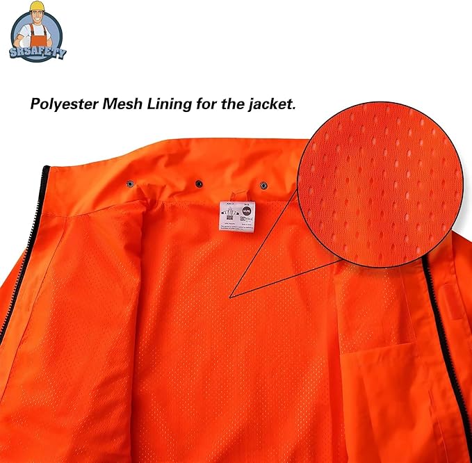SRsafety High Visibility Rain Gear, Class 3 High Visibility Work Rain Gear for Men, Construction Rain Suits