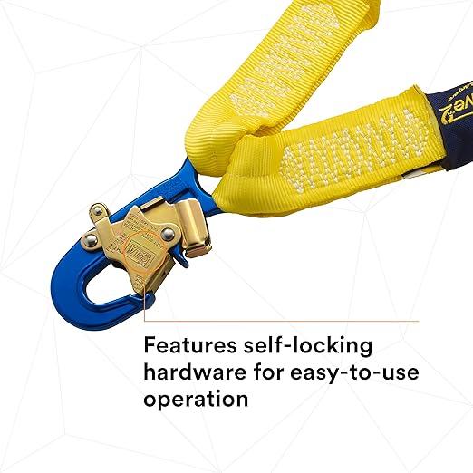 3M DBI-SALA 6' Shockwave2 1 1516" Polyester Tubular Web Twin-Leg Tie-Off Shock-Absorbing Lanyard With Snap Hook And Aluminum Rebar Hooks On Leg Ends