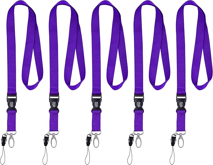 Wisdompro Office Lanyard, 5pcs 23 inch Polyester Neck Strap with Oval Clasp and Detachable Buckle for Phones, Camera, USB, Keys, Keychain, ID Name Tag Badge Holder - Purple