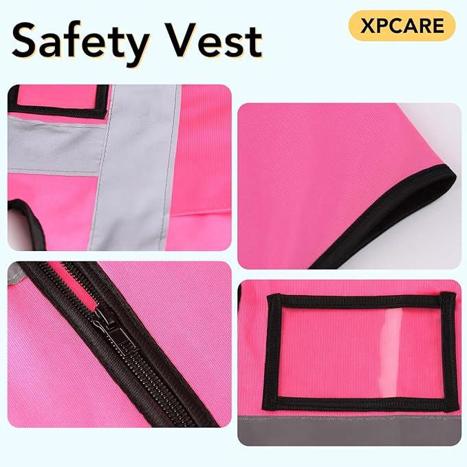 XPCARE 2-Pack Hi Vis Reflective Safety Vest with Pockets,High Reflective Strips Zipper Work Vest for Men and Women,Pink(XX-Large)