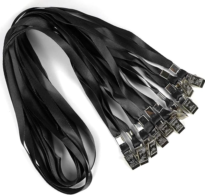 Bird Fiy Black Lanyards 100 Pack 34" Premium Lanyard Bulldog Clips Bulk Nylon Flat Lanyard with Badge Clip