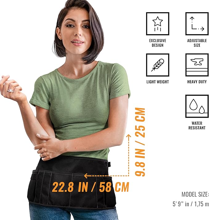 Under NY Sky Salon Waist Apron - 9 Pockets, 3 Loops, Oxford Canvas - Hair Cut Holster for Tool Storage, Shears, Brush, Trimmer - Belt Pouch - Hair Stylist, Makeup Artist, Barber, Cosmetology - Black