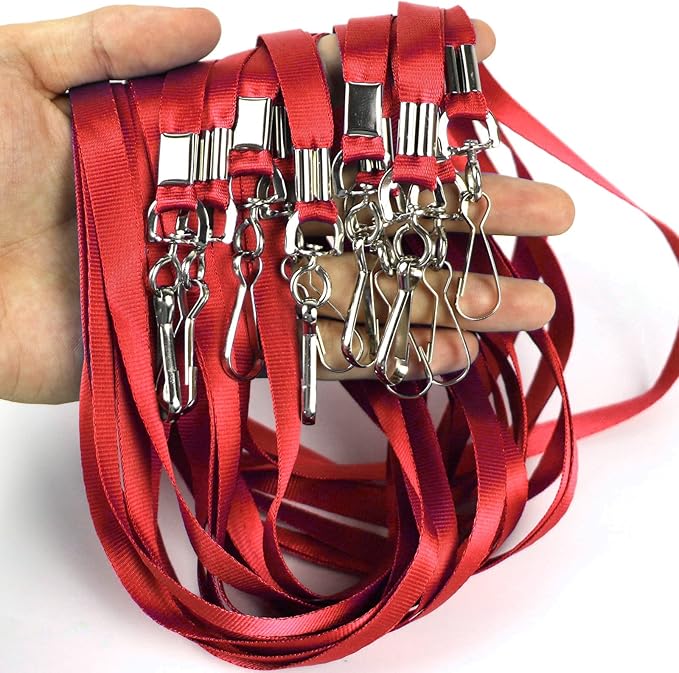 Red Lanyards 100 Pcs Lanyard for Id Badges Flat Lanyard with Badge Clip with J-Hook