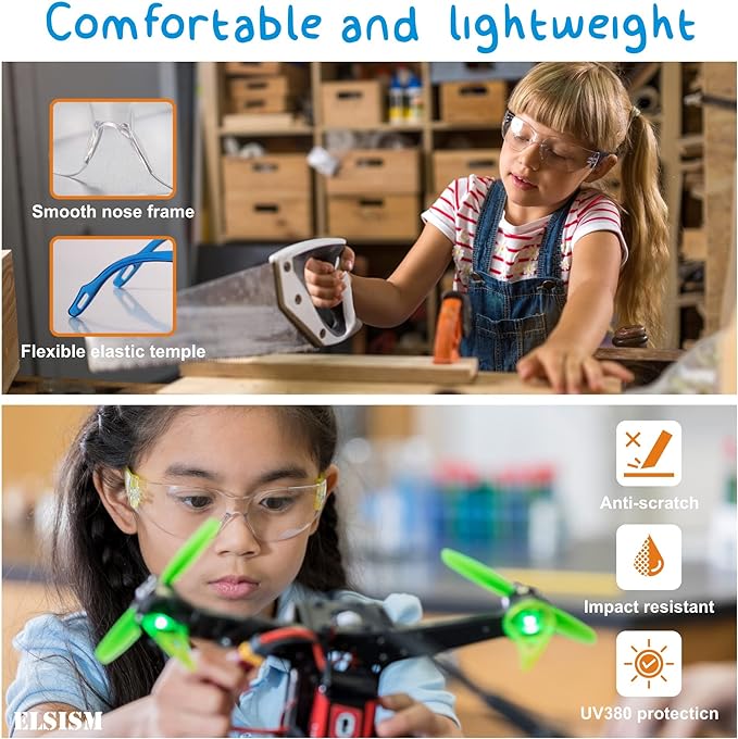 24 Pack Kids Safety Glasses in 6 Colors, UV Protection Eyewear for Children, Impact & Ballistic Resistant Protective Goggles with ANSI Z87+ Standards, for Science/Nurf Party/School/Landscaping