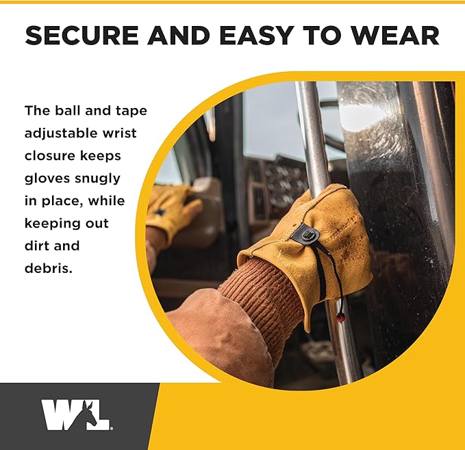 Wells Lamont Men's Cowhide Leather Work Gloves, Adjustable Wrist, Puncture and Cut Resistant, Saddletan, Medium (1132M)