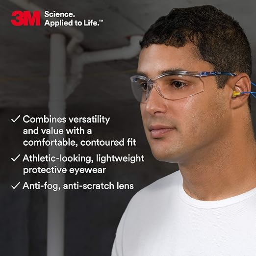 3M Hard Hat SecureFit H-701SFV-UV, White, Vented Cap Style Safety Helmet with Uvicator Sensor + 3M Safety Glasses 2-Pack, Anti-Fog, Anti-Scratch, Clear Lens, ANSI Z87, Corded Ear Plug Control System