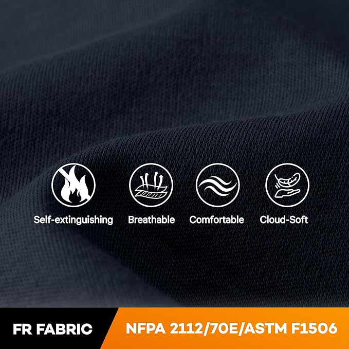 WORKWEYA Men's FR Shirts 6.5oz Lightweight Long Sleeve Flame Resistant T-Shirt NFPA 2112/CAT2