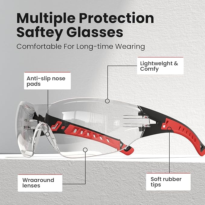 Safety Glasses with Clear Wraparound Lenses and Vented Frame