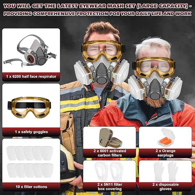 Respirator Mask with Filters - Reusable Gas Mask Against Organic Vapor Formaldehyde for Chemicals Spray Paint